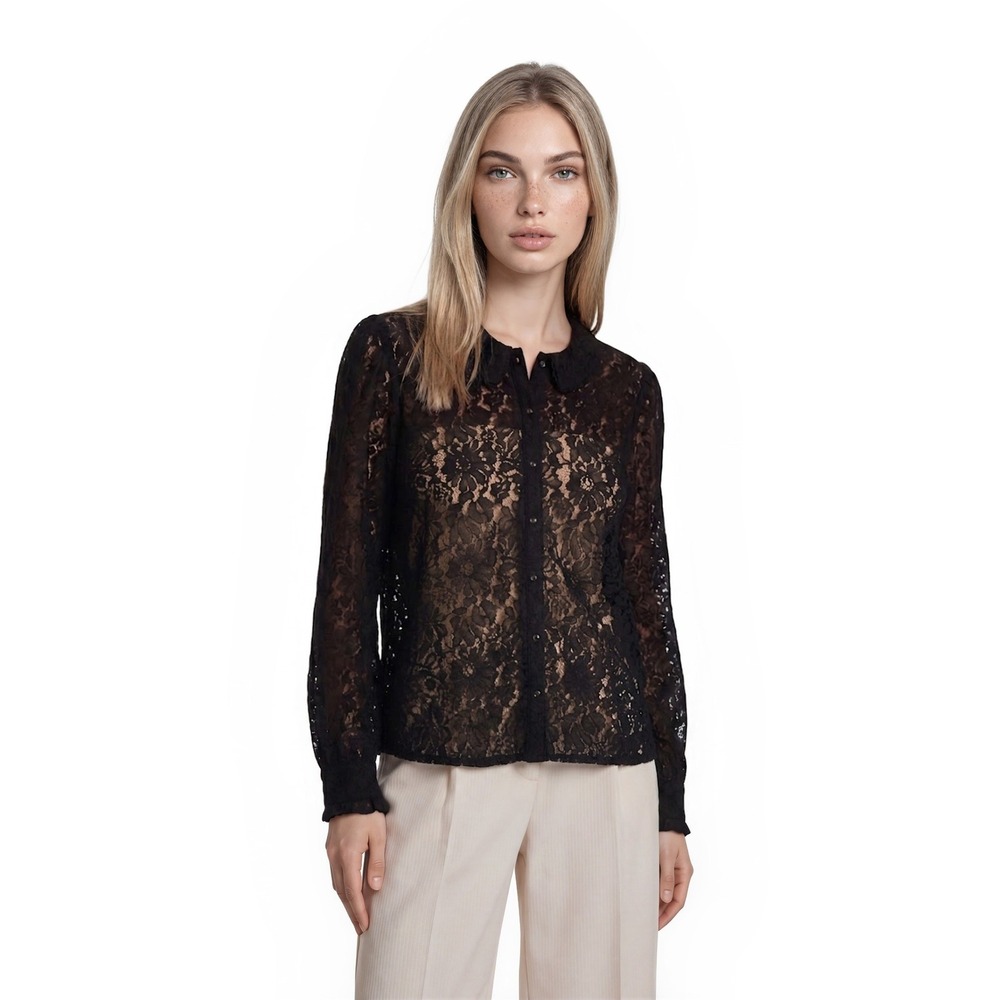 Cable & Gauge Lace Top Blouse Women's Size XL Black Cardigan Long Sleeve Evening